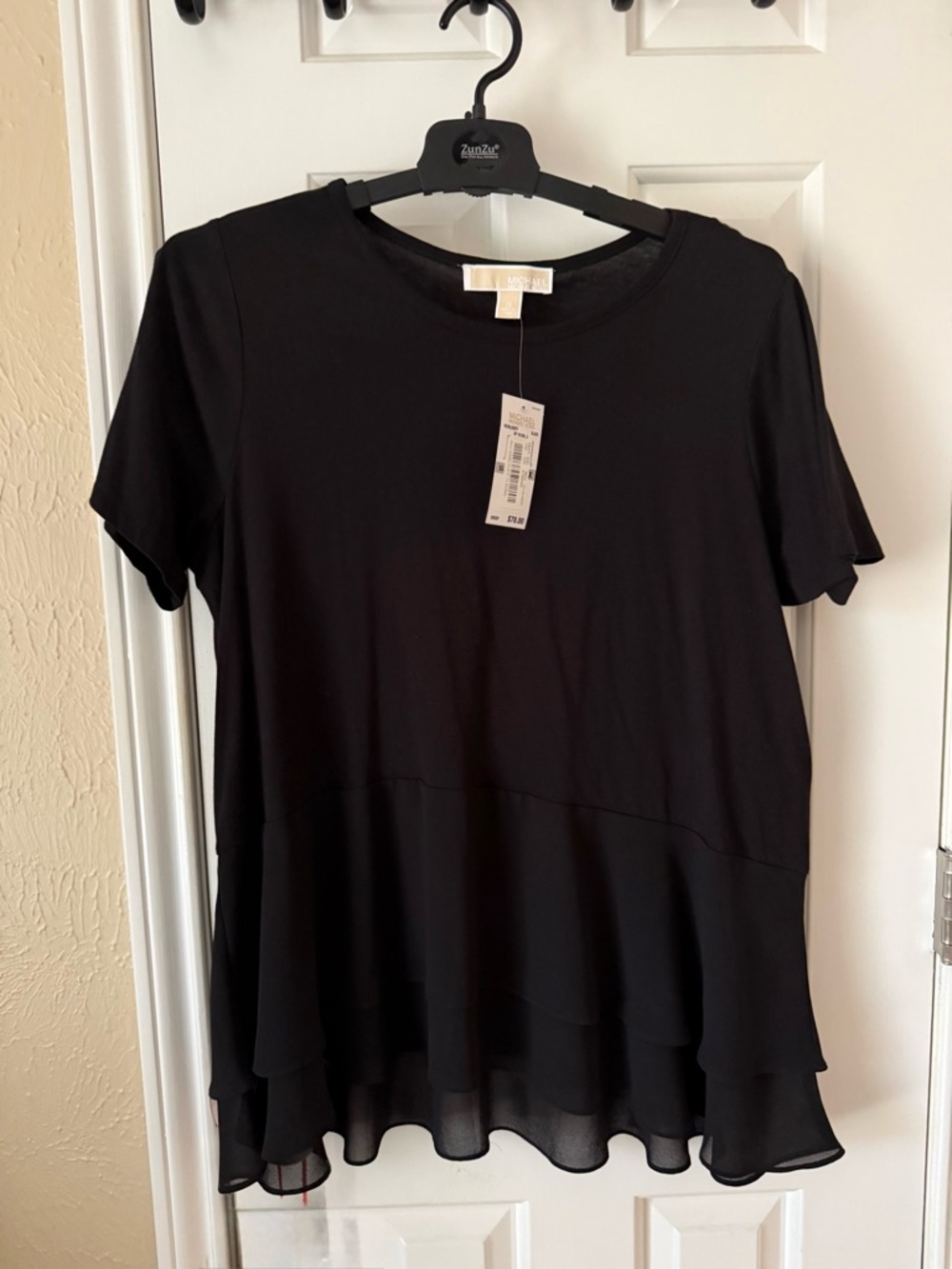 MICHAEL Michael Kors Black Short Sleeve Tiered Hem Tee